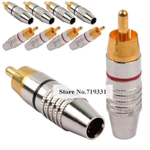 

10pcsRCA Male Plug Solder Free Gold Audio Video Adapter Connector