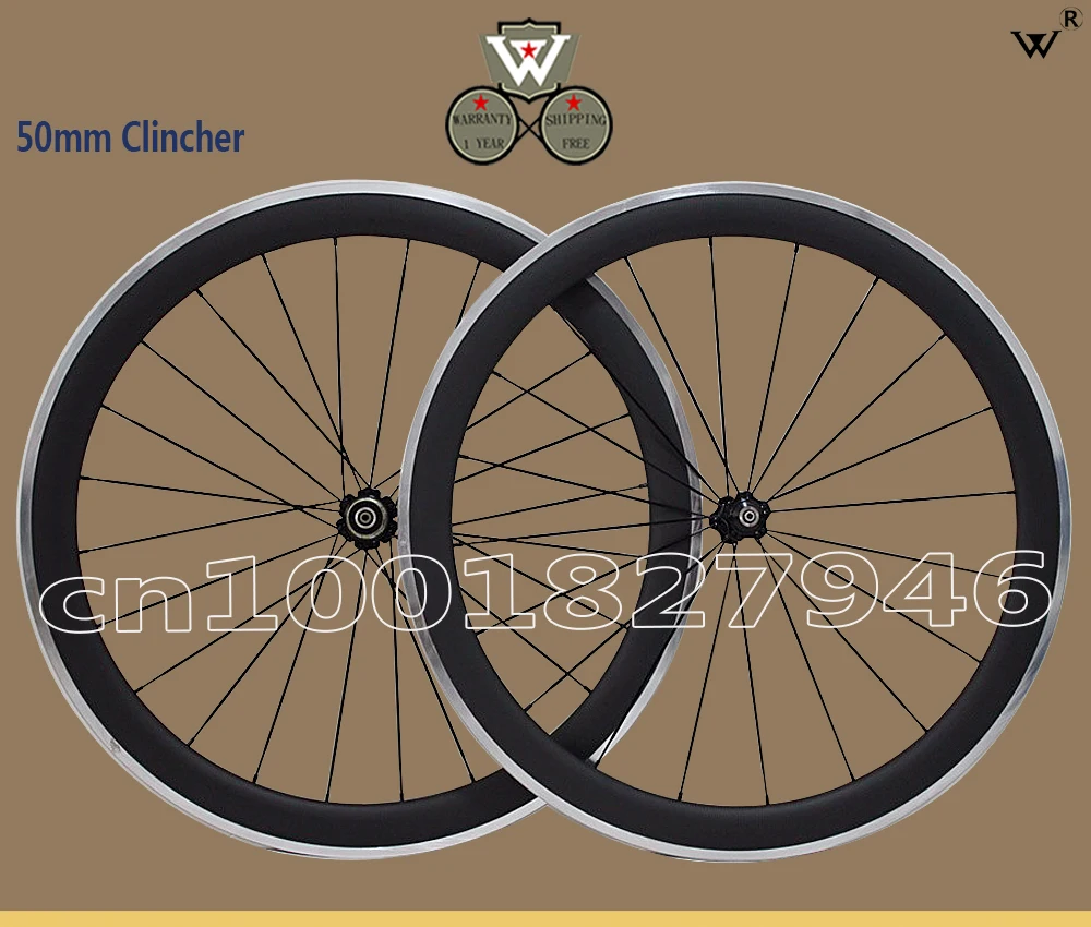 Custom logo 50mm alloy brake surface carbon clincher wheelset 700C road bike carbon wheel Novatec/Powerway hub;free shipping