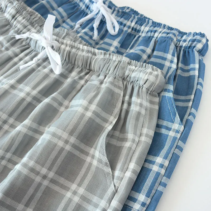 Летняя брендовая Домашняя одежда, шорты для пар, Повседневная Пижама клетчатая нижняя часть, мужские шорты, хлопок, ночные брюки