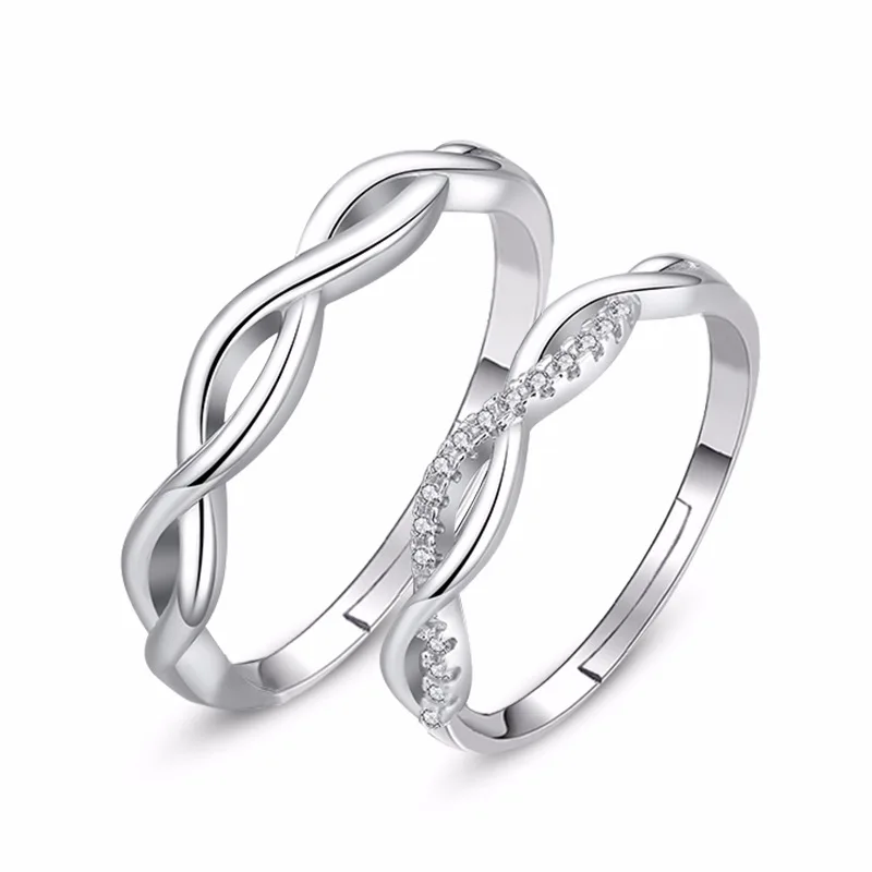 

100% 925 sterling silver fashion shiny crystal lovers`rings adjustable finger ring jewelry wedding gift drop shipping