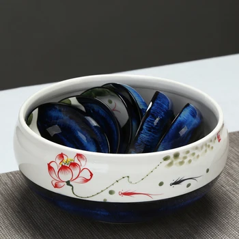 

Creative Hand Painted Pattern Porcelain Tea Wash Office Kung Fu Tea Set Teacup Holder Hydroponics Flower Pot Desk Mini Fish Tank