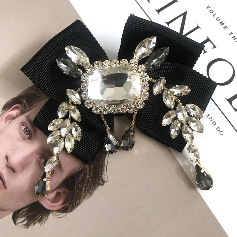 

Bow pins lady fashion with large gem tassel brooch