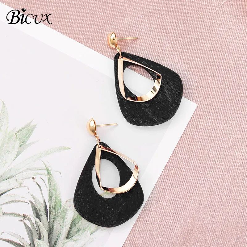BICUX, винтажные акриловые серьги-капли для женщин,, модные ювелирные изделия, корейские Металлические геометрические золотые Висячие висячие серьги - Окраска металла: Black 4