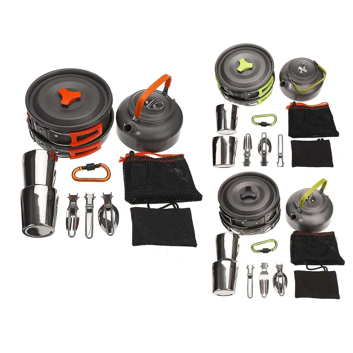 

11Pcs/Set 2-3 People Portable Outdoor Tableware Mess Kit Cookware Set Kettle Cup Pot Set for Camping Hiking Picnic Travel