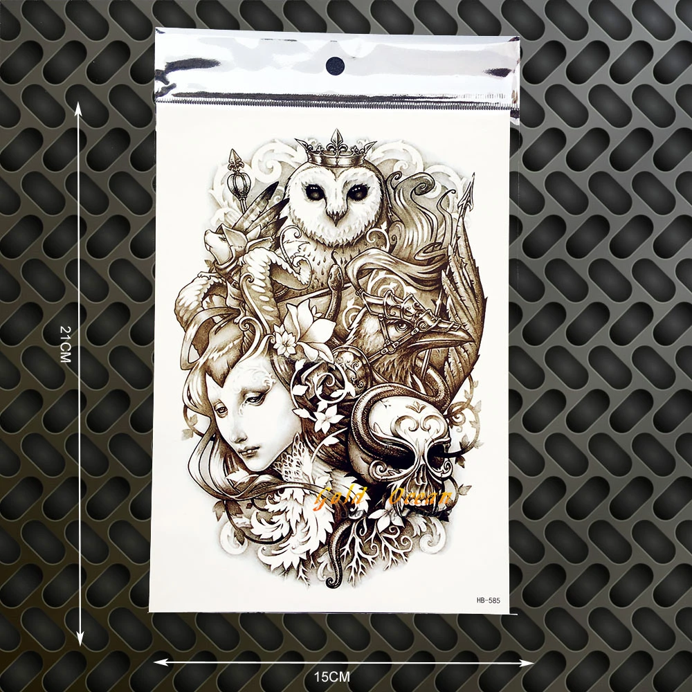 البومة الملكة تصاميم للماء الحناء الوشم هيئة الفن الجدار ملصق فلاش الذراع الوشم الأكمام 21x15 سنتيمتر الجمجمة السيارات مائي مثير الوشم Temporary Tattoos Aliexpress