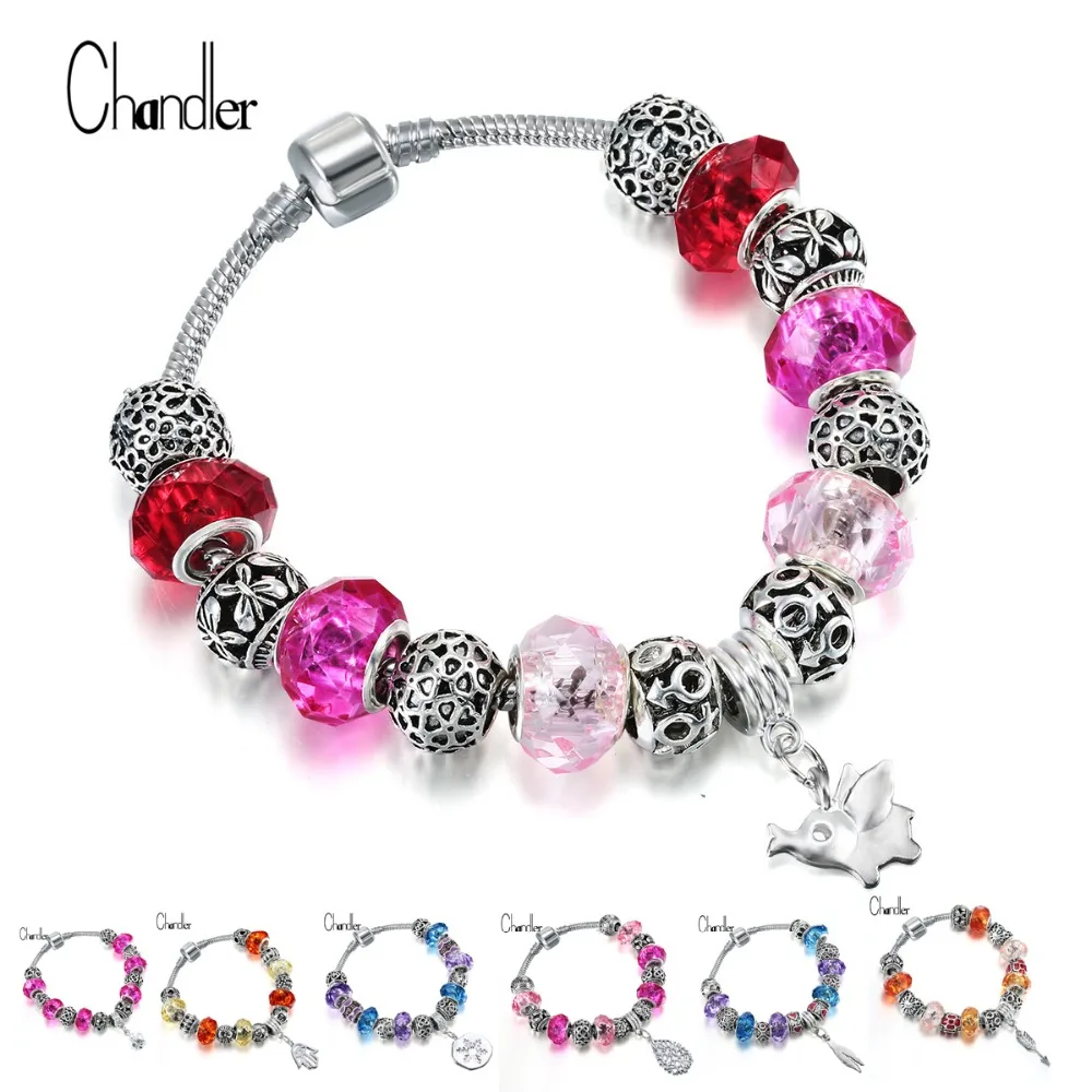 2017 European Good Luck Femme Crystal Charms Bracelets & Bangle For Women Girls With DIY Glass Bead Pulseras DIY Original Jewely