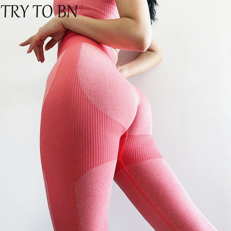 

TRY TO BN Leggings For Fitness Slim Fit High Elasticity Solid Workout Women Leggings Quick Drying Breathable Solid Leggins Mujer