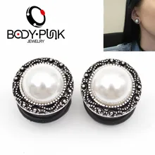 Тела панк 2 шт. поддельные pearl ear plug плоти туннеля для женщин уха тоннеля серьги из нержавеющей стали ювелирные изделия пирсинг 6-16 мм
