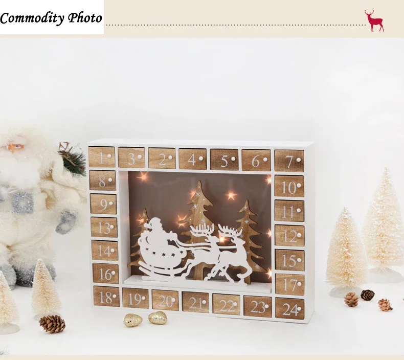 Рождественский Адвент-календарь деревянный обратный отсчет календарь шкаф аксессуары для светодиодного освещения на батарейках