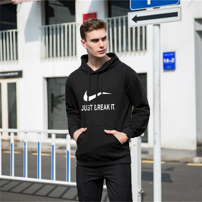 Men's Sportswear Casual Winter Warm Hooded Tracksuit Men Two Piece Sets Suit with Hood 2PC Fleece Thick Jacket + Pants Male sets