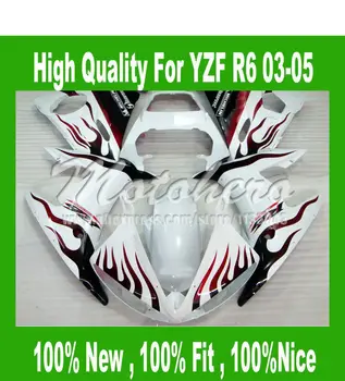 

Red flame white YZF R6 ABS fairing for Yamaha YZFR6 2003 2004 2005 YZF-R6 YZF R6 03 04 05 motorcycle fairing parts #l88j7