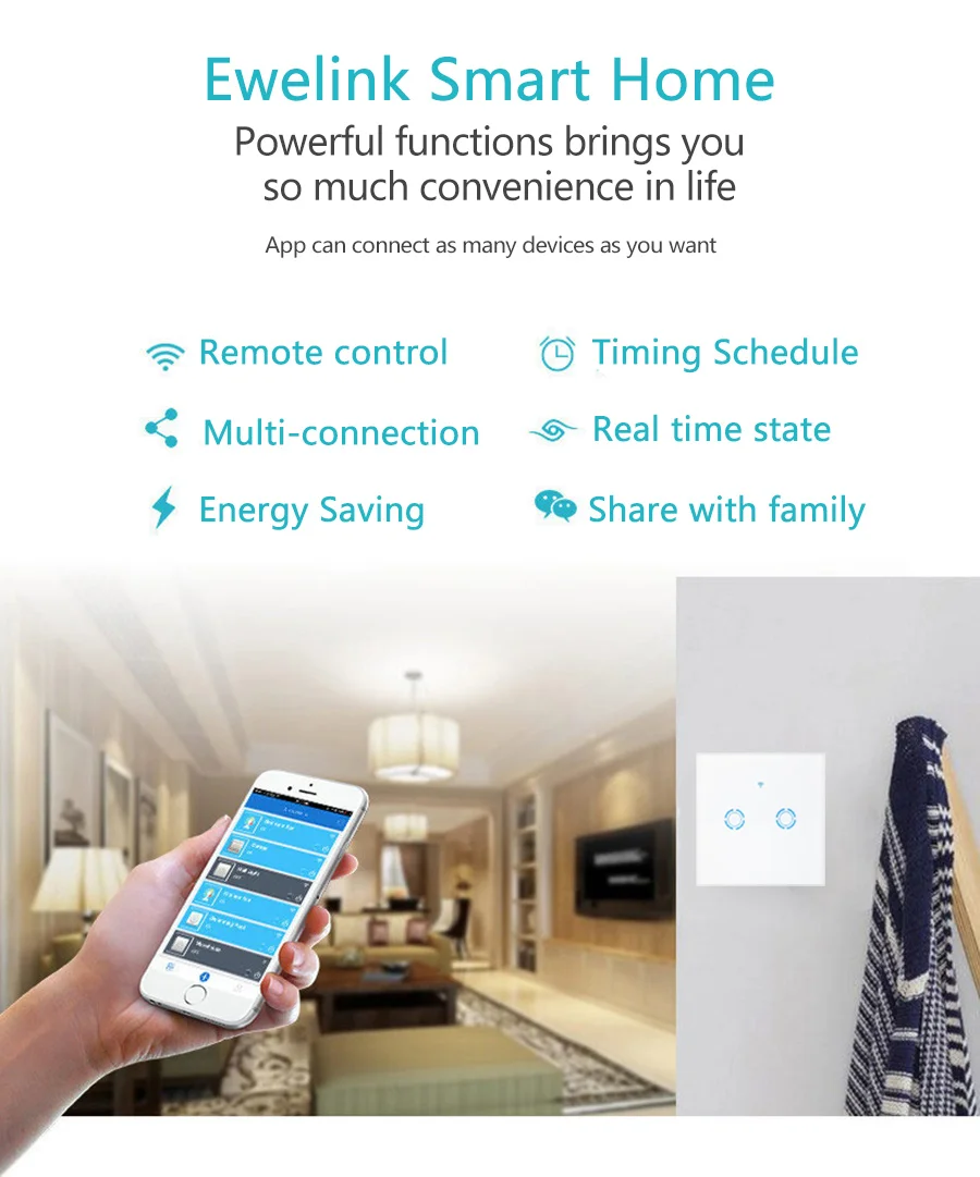 EJLINK Smart Wifi Switch 90-250V EU Standard Glass Touch Panel Wifi 2.4G App Remote Control Timer Schedule Function Wall Switch (2)