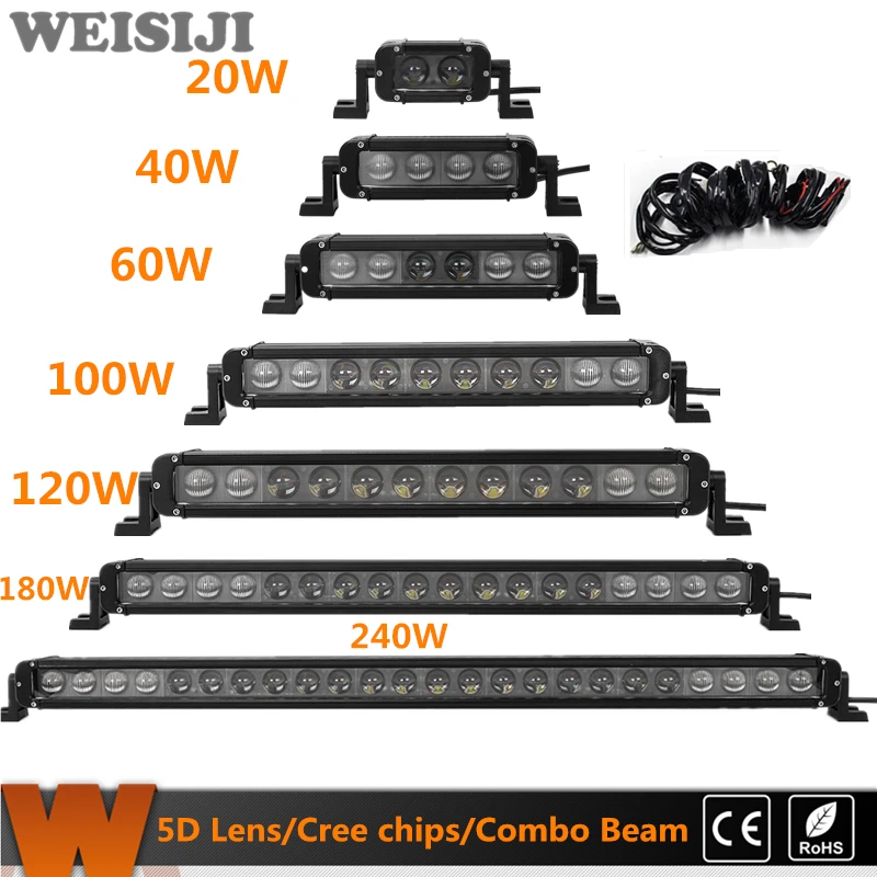 

WEISIJI 1Pcs 20W/40W/60W/100W/120W/180W/240W 5D Lens LED Light Bar with Cree Chips for Offroad Cars Ship SUV ATV UTV Combo Beam