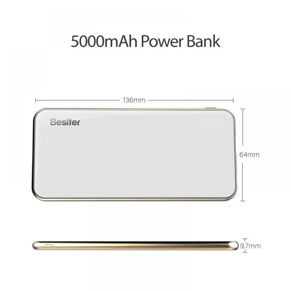 5000 мАч, внешний аккумулятор, зарядное устройство, портативный литий-полимерный двойной USB внешний аккумулятор для Xiaomi Mi iphone X Note 8