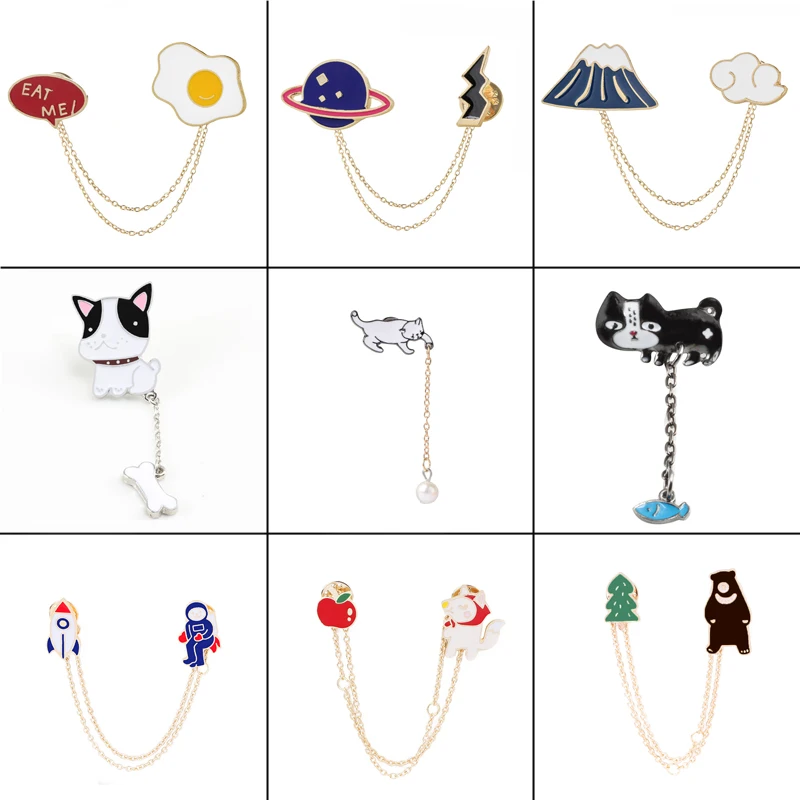 

cute personality metal Enamel pins Lapel Brooches Badges plants animal dog cats egg cloud Women fashion jewelry Gift for her