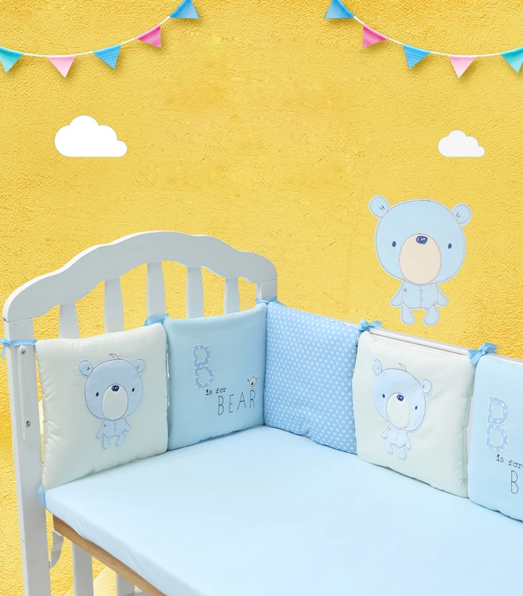 Blue-Crib-Bumper-Baby-Bumpers-Bed-Protector-Breathable-Cot-Protection-Baby-Bed-Cushion-for-Infant 30cmx30cmx6pcs-for-Bedding-Set