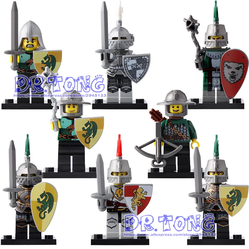 DR TONG Single Sale XH0148 Medieval Knights Gladiatus Figures Kingdom Knight Frieghtening Dragon Kinight Building Blocks