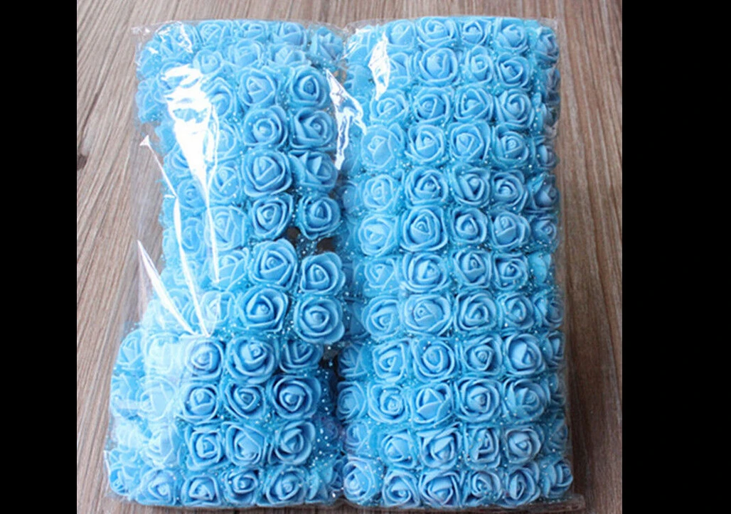 144 шт. набор миниатюрная роза из пеноматериала искусственный цветок «Роза» Свадебный декор букета ремесло DIY - Цвет: Синий