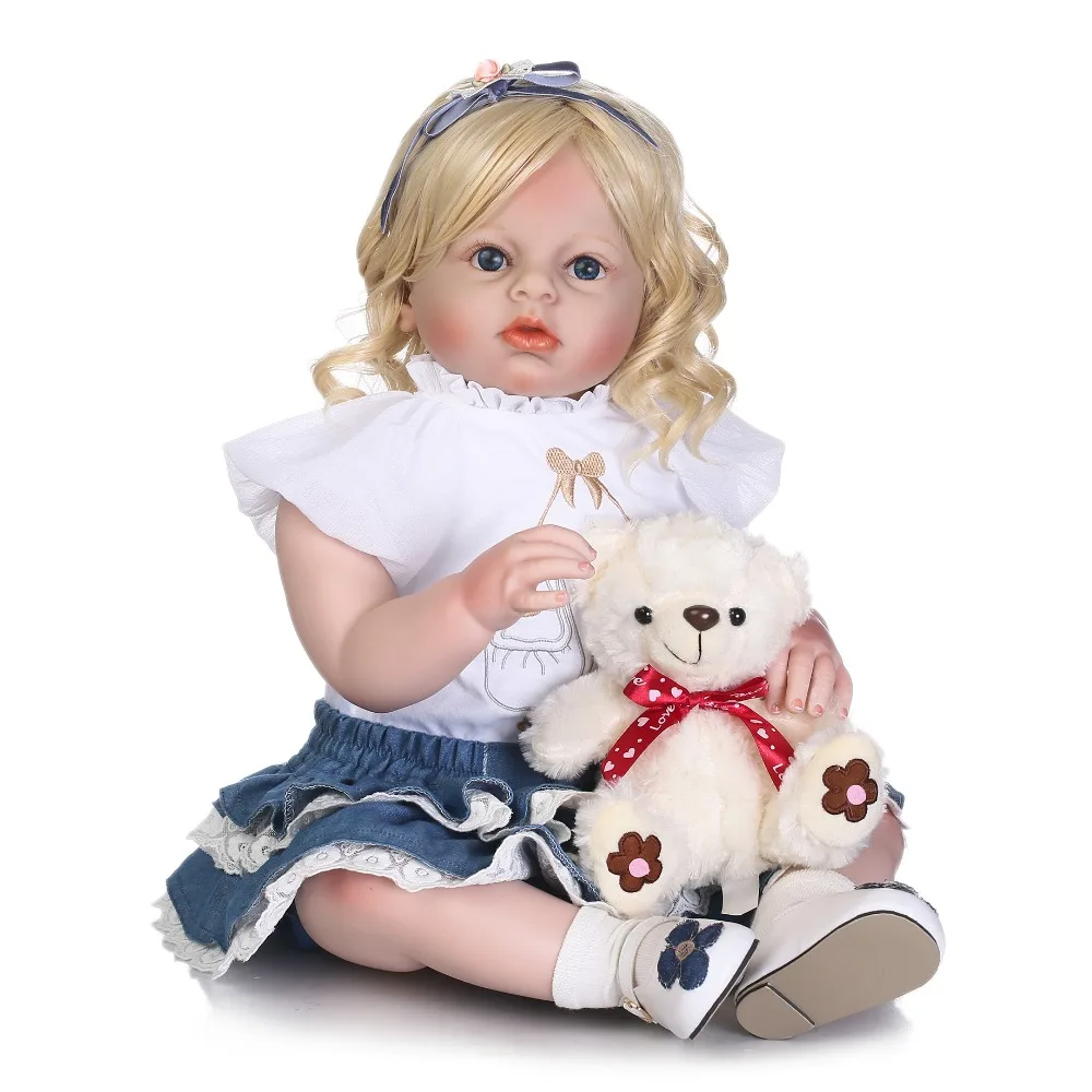 NPK big size 70cm Silicone Reborn Baby Dolls lifelike Toddler Girl doll toys With Bear Clothing