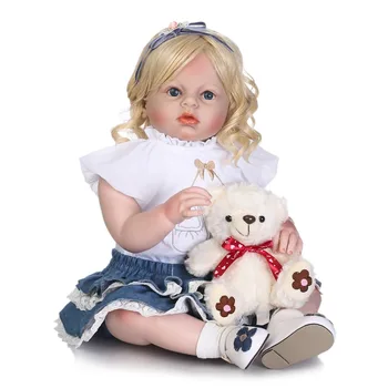 

NPK big size 70cm Silicone Reborn Baby Dolls lifelike Toddler Girl doll toys With Bear Clothing Model Kids Gift