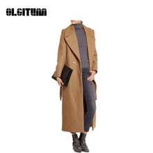 Новинка осень и зима популярное женское шерстяные пальто уличная мода двубортное размера плюс длинное шерстяное Женское пальто