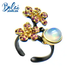 Bolaijewelry, натуральный 2ct Эфиопский Опал Творческий цветок дизайн природных драгоценных камней кольцо 925 серебро ювелирные украшения для