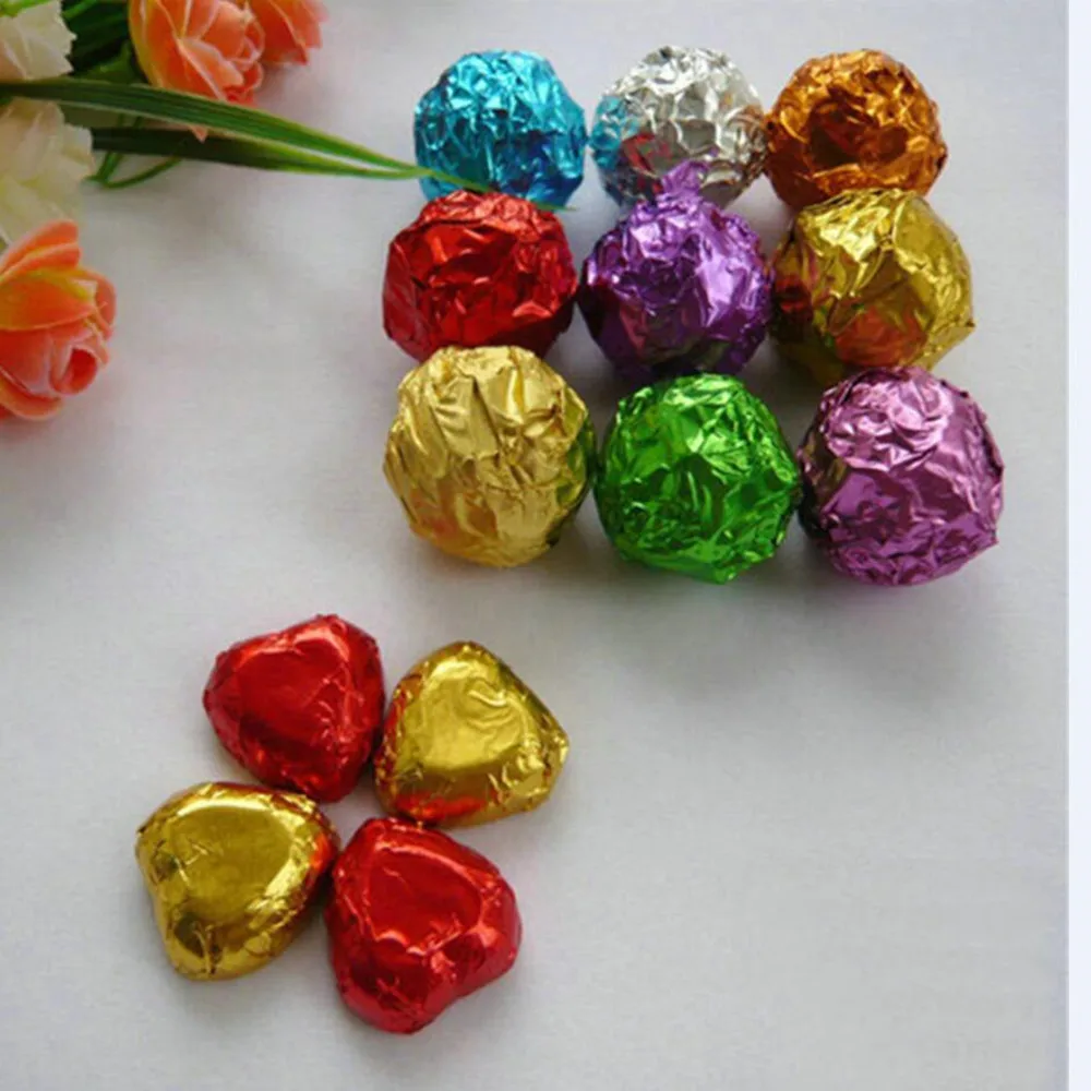 

1000Pcs/Lot 8*8cm Multi Colored Foil Wrapper Paper For Chocolates Sweetmeats 3.14"x3.14" Sweet Packing Paper Colorful Tin Foil