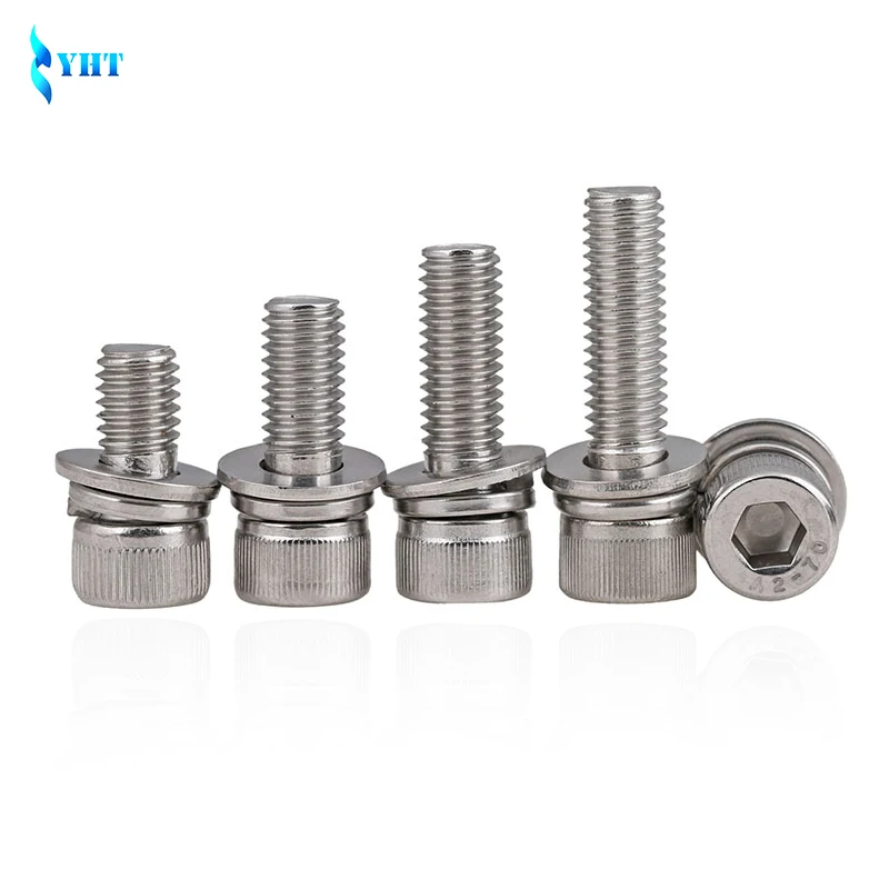 DIN912 M3 M4 M5 M6 M8 304 stainless steel triple combination hexagon screws cylinder head with