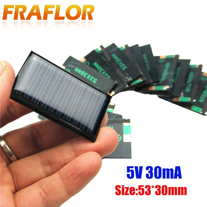 10Pcs/Lot 5V 30mA Micro Mini Small Power Solar Cells Panel 53X30mm For DIY 