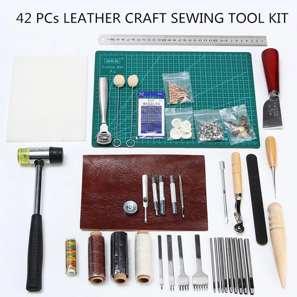 

42Pcs Leather Craft Hand Stitching Sewing Tool Carving Working Stitching Kit hot 2019
