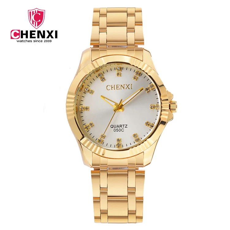 

2018 NEW CHENXI 050C GOLD Watch Male Stainless Steel Quartz men's Wristwatches Brand Luxury Men's watches Gift Clock
