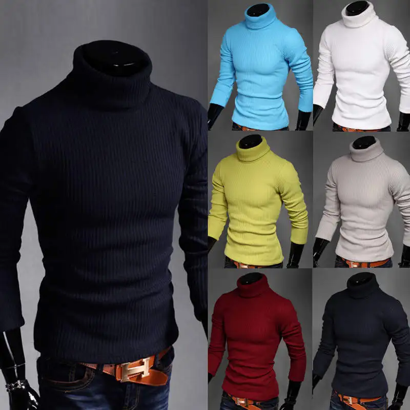 

Winter High Neck Thick Warm Sweater Men Turtleneck Brand Mens Sweaters Slim Fit Pullover Men Knitwear Male Double collar