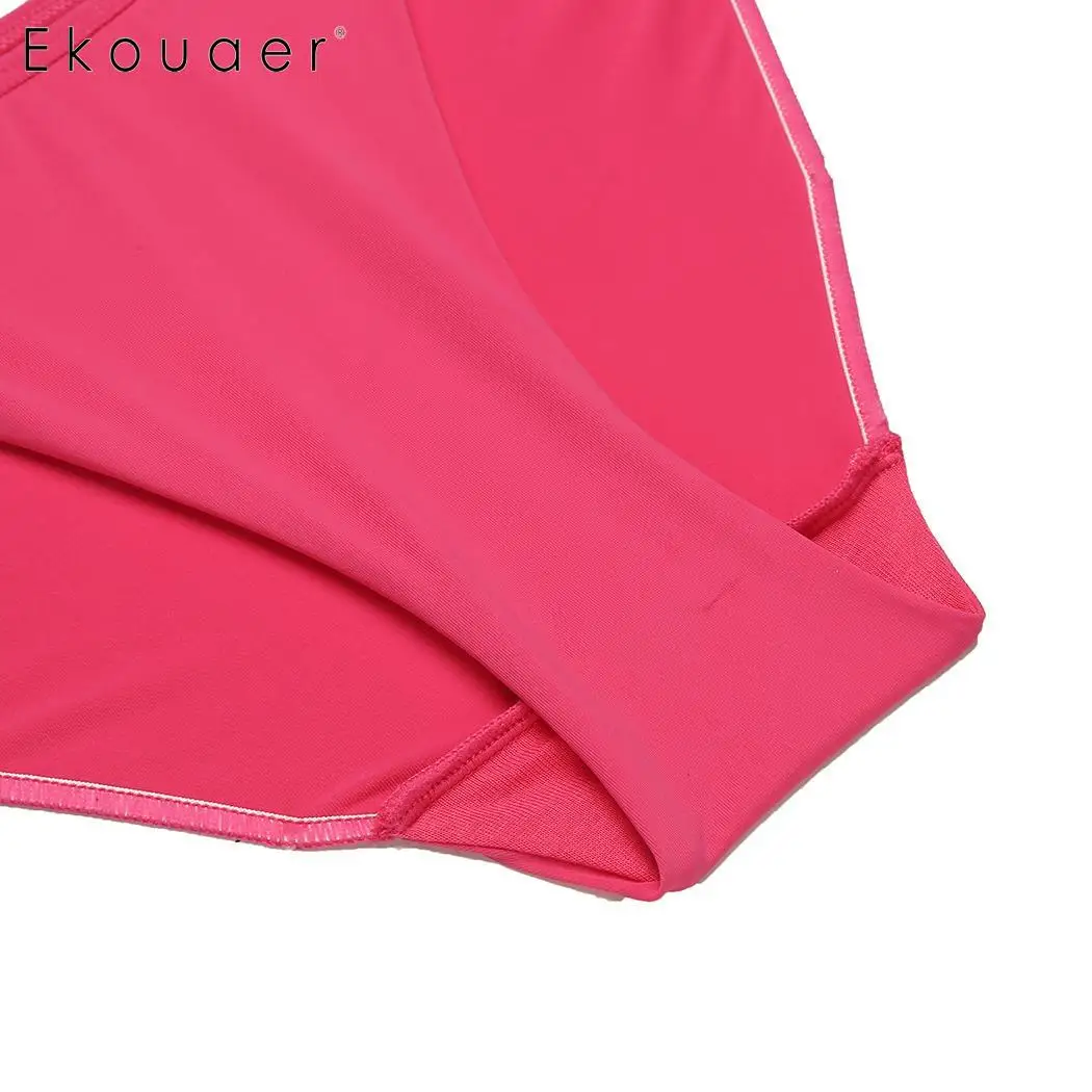 Ekouaer 3Pcs/Set Women Panties Sexy Solid Sleepwear Nightwear Lingerie Low Waist Sleek String Bikini Underwear Female Panty