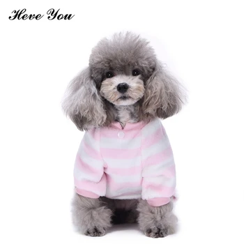 

Heve You Clothes Witer Pet Pajamas Dog Jumpsuits Warm Chihuahua Clothes Pink Stripe Flannel Puppy Dog Costume Cat Clothing XS~XL