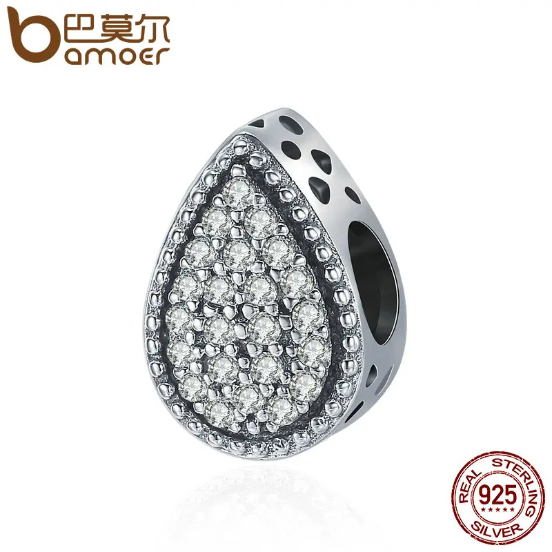 

BAMOER Authentic 925 Sterling Silver Eternal Tears Droplet Shape Clear CZ Beads fit Charm Bracelets & Bangles DIY jewelry SCC394