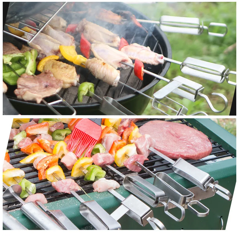 13.5'' Barbecue Skewers Flat Metal Stainless Steel BBQ Grill Shish Kebab Large Skewer Sticks Needle Outdoor Accessories Tools
