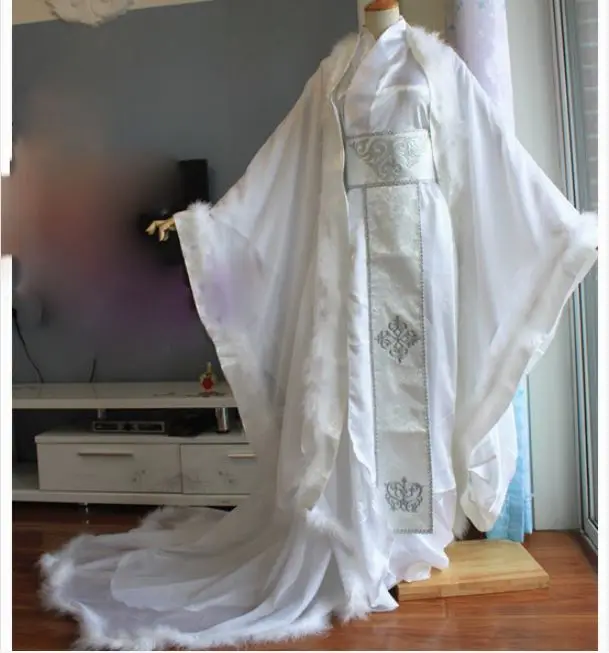 

2 Designs Yue Shang Chong Huo White Prince Scholar Male Costume Hanfu with Fur Collar Edge Cos Shangguan Tou Ji Ying Bai Zihua
