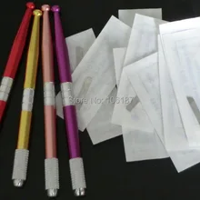 1 шт разные цвета Профессиональная ручная Татуировка Перманентный макияж бровей ручка с 100 шт 14 размер лезвия для бровей красоты