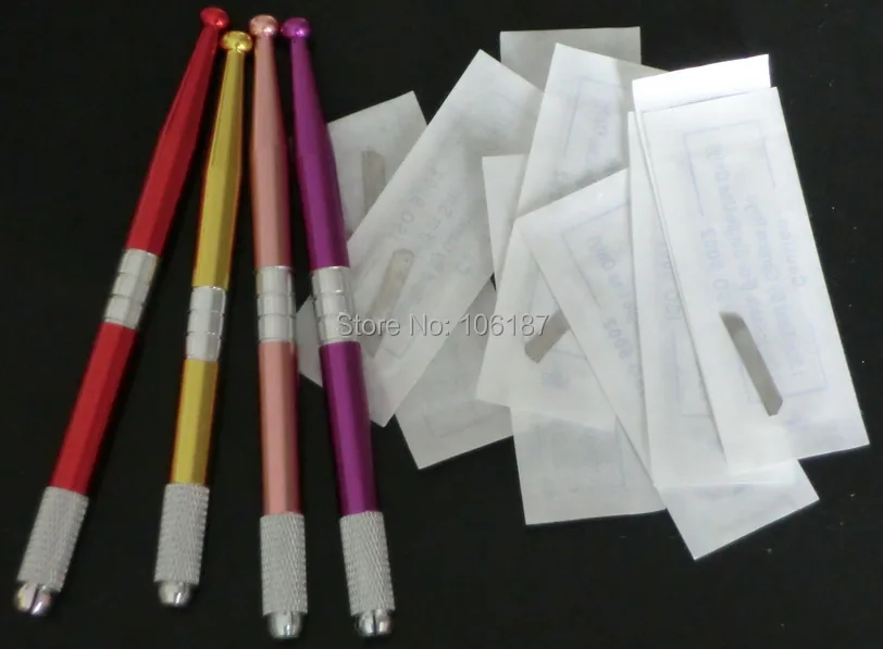 

1pcs Assorted Color Professional Manual Tattoo Permanent Makeup eyebrow Pen with 100pcs 14Size Blades For Eyebrow Beauty