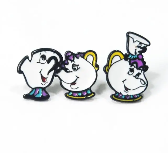 Красавица и Чудовище чашки моды личности асимметричные маленькие серьги унисекс серьги-каффы кольцо серьги аниме