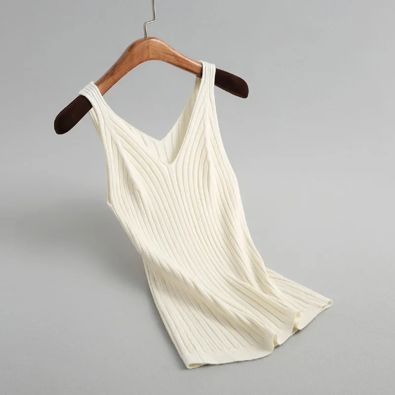 

J189 New chic design v neck rib basic essential knitted tank tops women plain color sexy sleeveless sweater vest