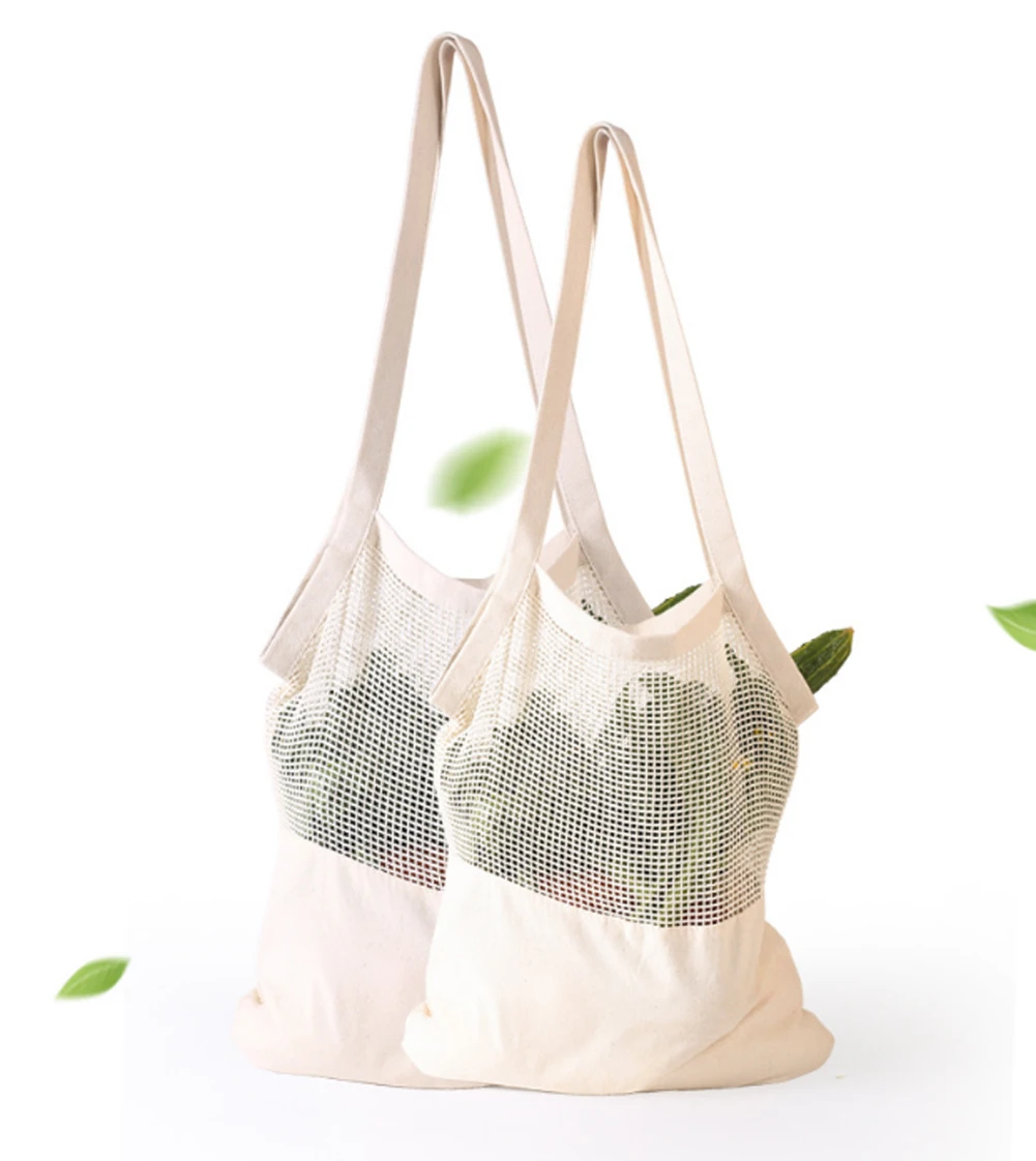 Модная многоразовая сумка из хлопка с сеткой для фруктов, сумка для покупок, сумка для покупок с сеткой, тканая многоразовая сумка для покупок