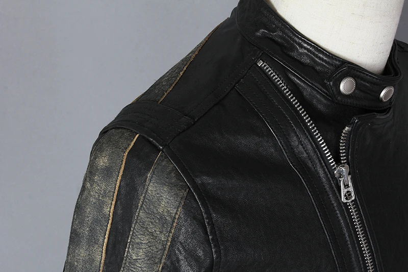 Excellent 2019 Fashion Genuine Leather Jacket Men Sheepskin Turn Down Collar Slim Fit Real Leather Jacket Short Letter pattern Autumn Coat 8
