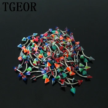 

hot wholesale piercing body jewelry 18G 100pcs 1.0*8*3/3mm mixed spike cone curved barbell UV acrylic eyebrow ring free shipping