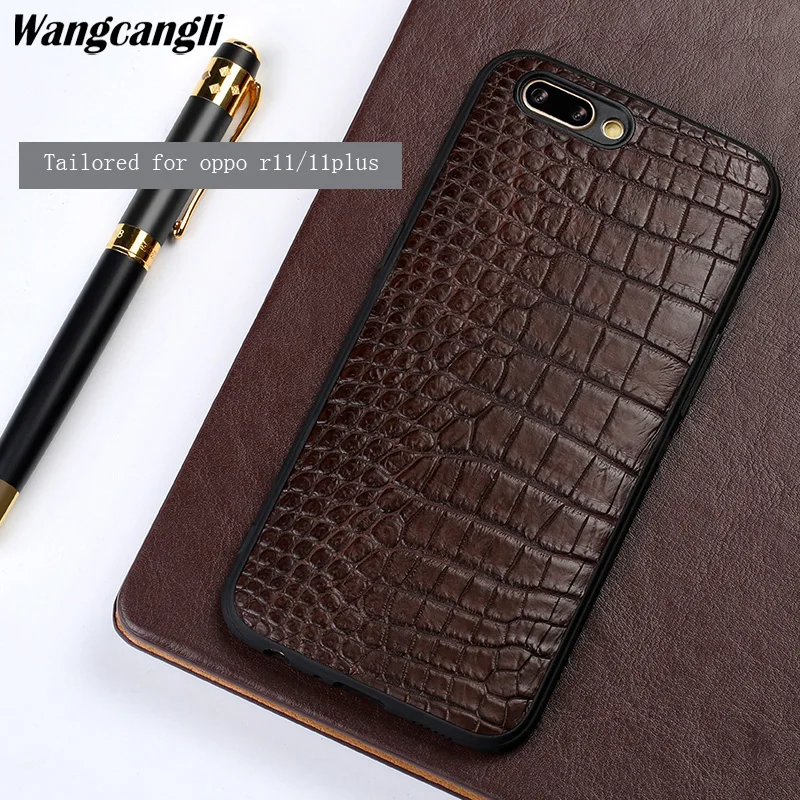 

Wangcangli High-end custom leather natural crocodile skin abdomen all-inclusive mobile phone case for For OPPO R11 phone case