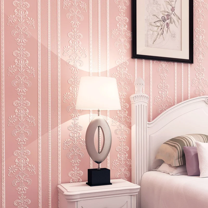 

0.53x10m Vertical Striped Pink Blue White Yellow Flower Pattern Non-woven Wallpaper Living Room Bedroom Wedding Room Wallpaper