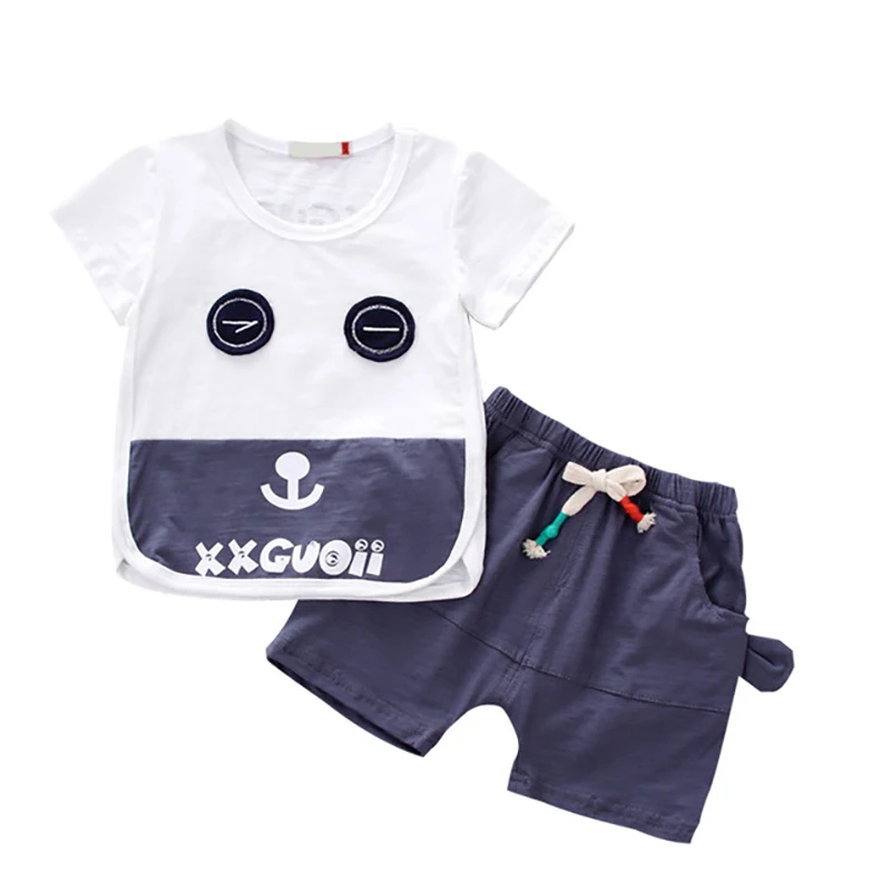 2019 Summer Baby Boys Clothing Sets Cartoon Cute Eyes Short Sleeve T-shirt + Drawstring Shorts Suits fashion Infant Kids Clothes |