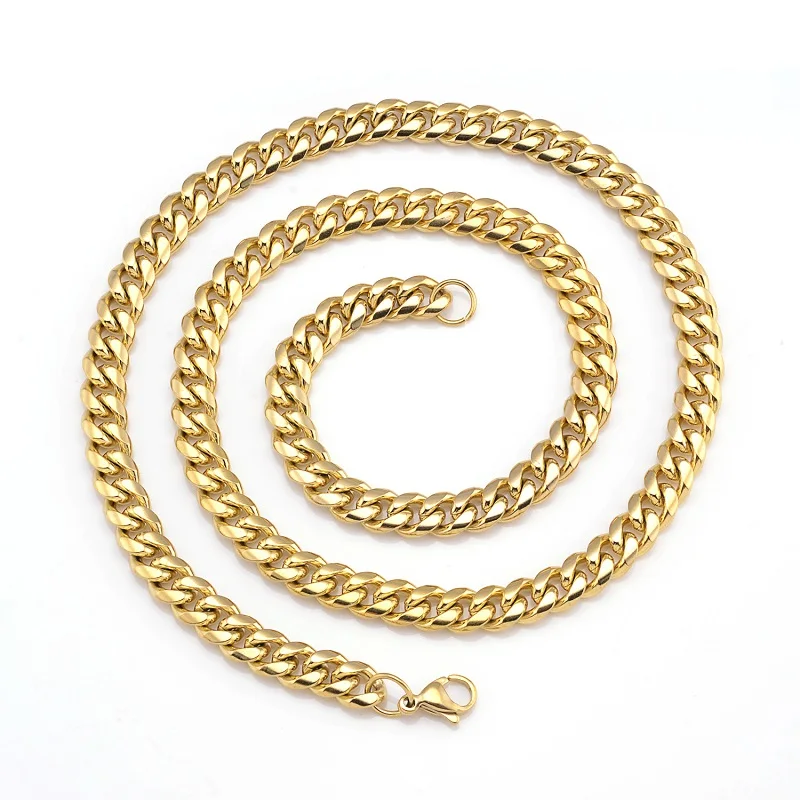 

8MM Mens Miami Cuban Link Chain 5Pcs/Lot Wholesale Stainless Steel Gold Filled Jewelry Hip Hop Punk Necklace