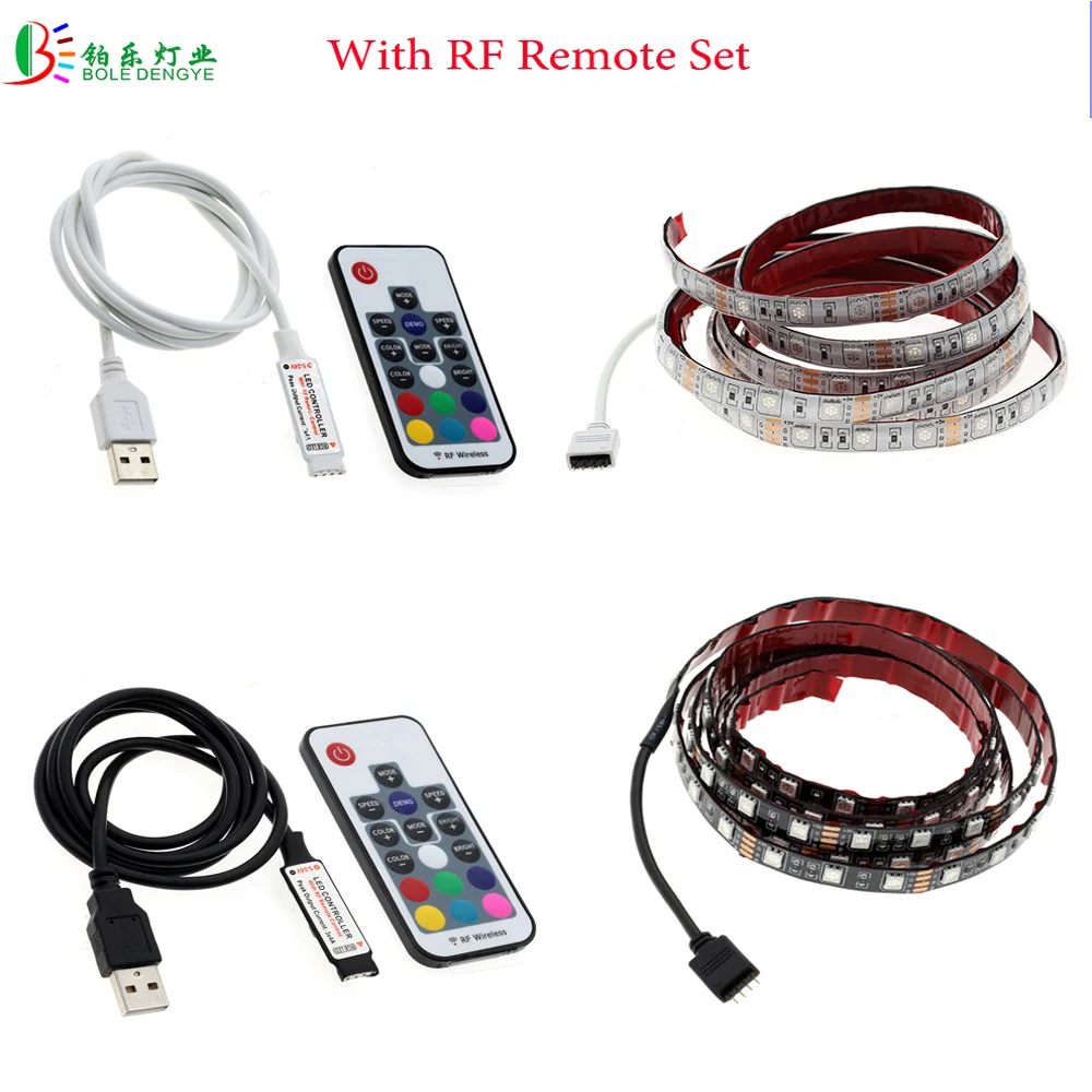 

DC5V 2.0 USB LED Strip 5050 Waterproof Flexible Diode Lighting Tape RF Remote RGB Controller 0.5M 1M 2M TV Background Desk Light