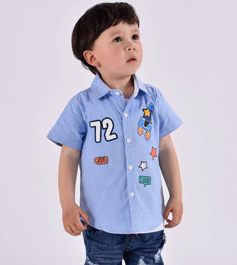 Summer Baby Boys Blouses Kids Short Sleeve Cotton Cartoon Letter Shirt